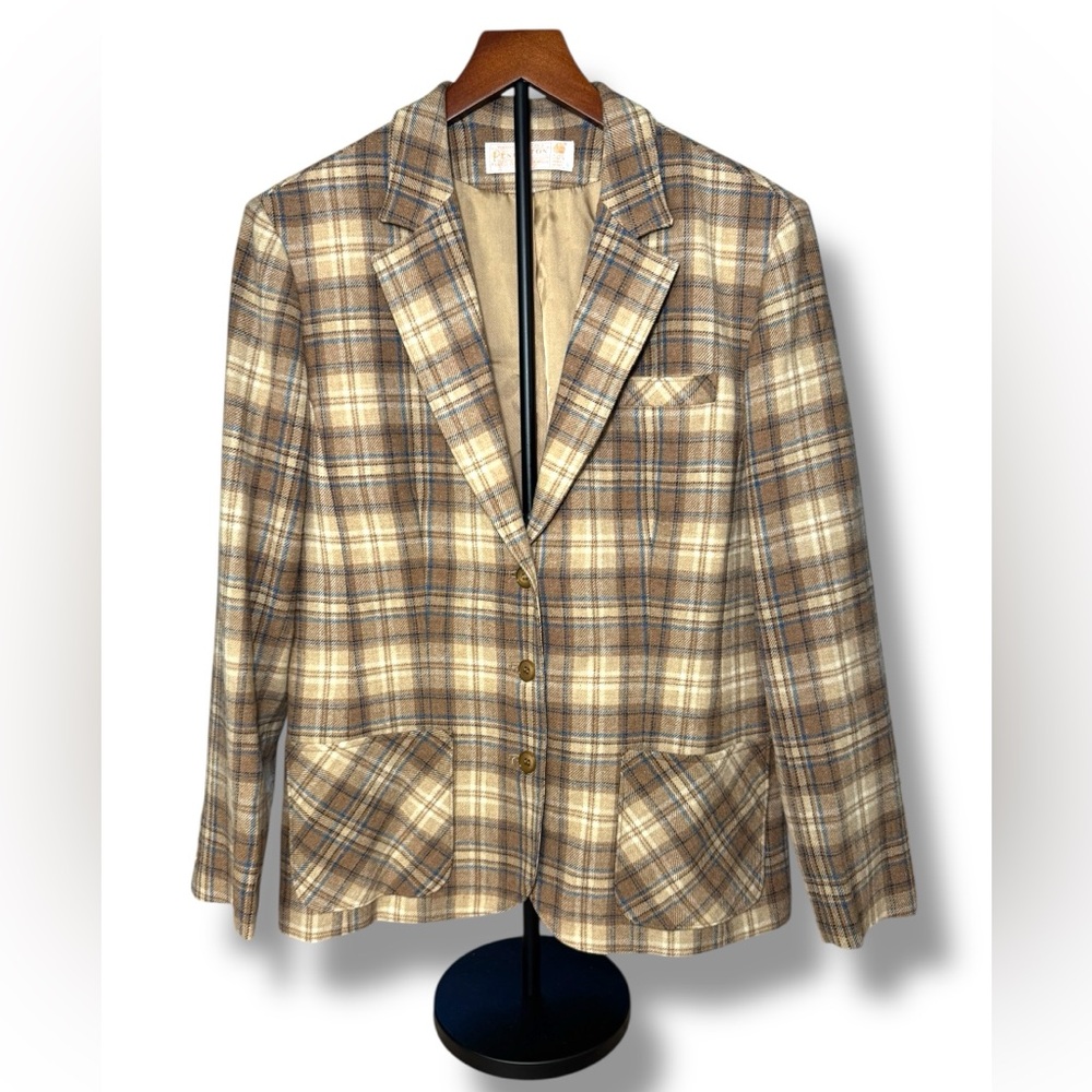 Pendleton Tan and Brown Plaid Blazer Sz LG Large EVC